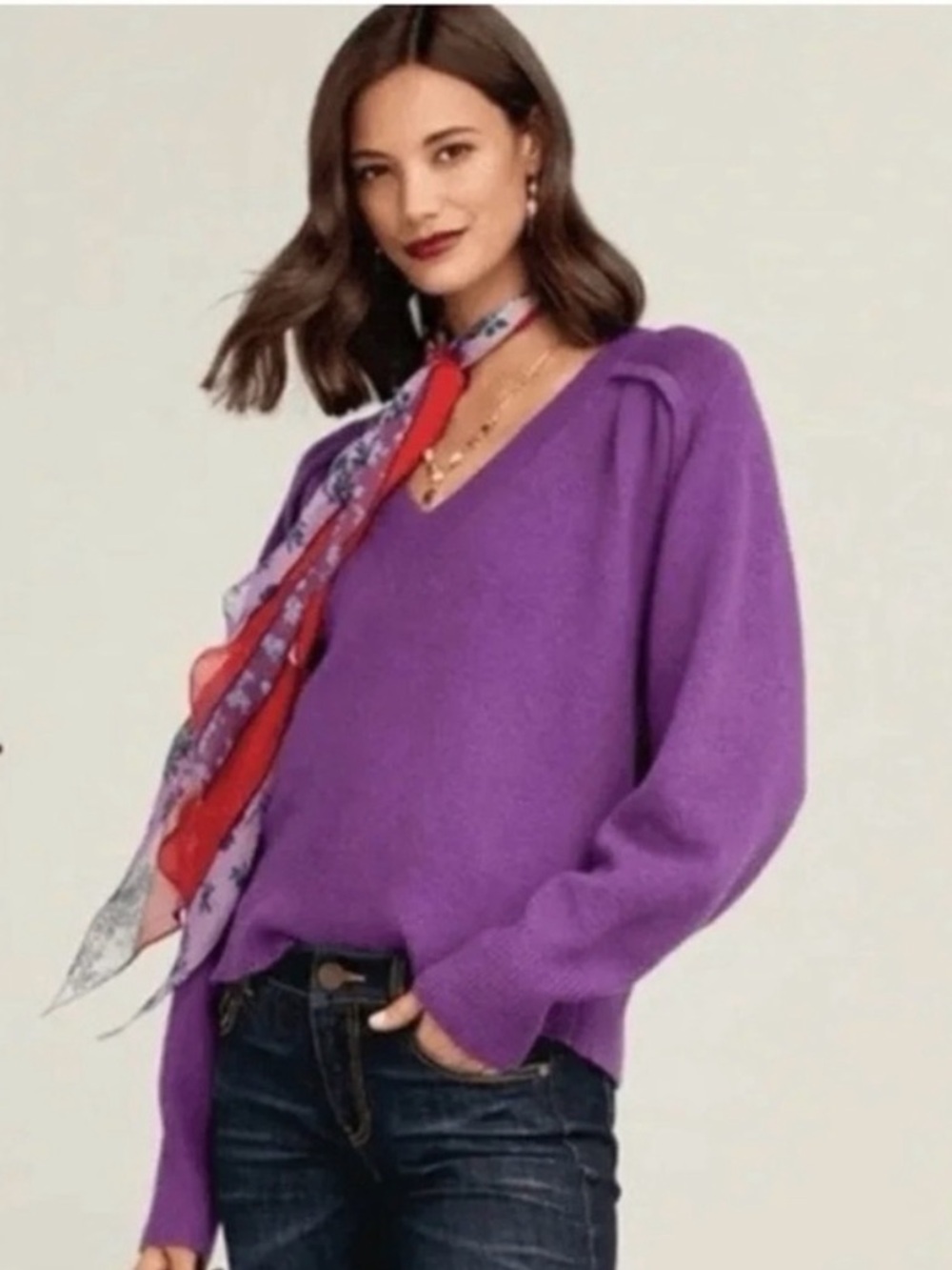 CAbi #4098 Purple V-Neck Luxury Pullover Sweater Size S